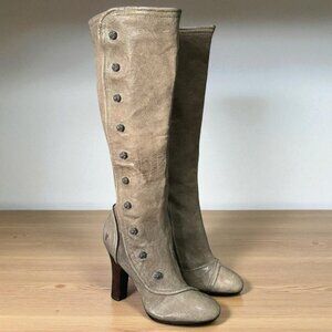 Frye Boots Matilda Button Steampunk Tall Leather Womens 9 Cosplay Taupe